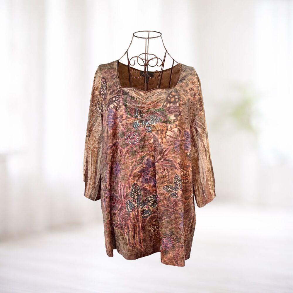 Essentials Whimsy Boho Tunic Top 1X Butterfly Velour Casual Fairycore Festival